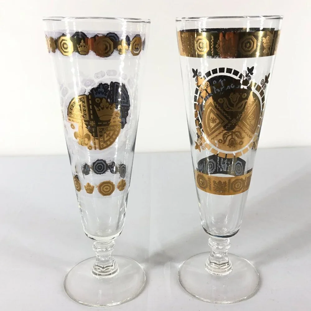 Vintage Culver, Ltd 22k Gold Pilsner Glasses Set Of 2